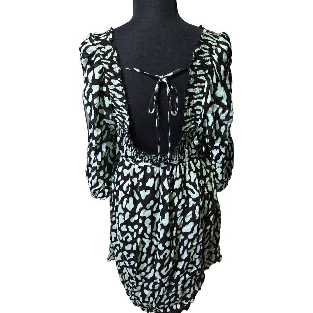 Diane Von Furstenberg Animal Print Mini Dress Size Large Green Black Boho Indie - Picture 3 of 8